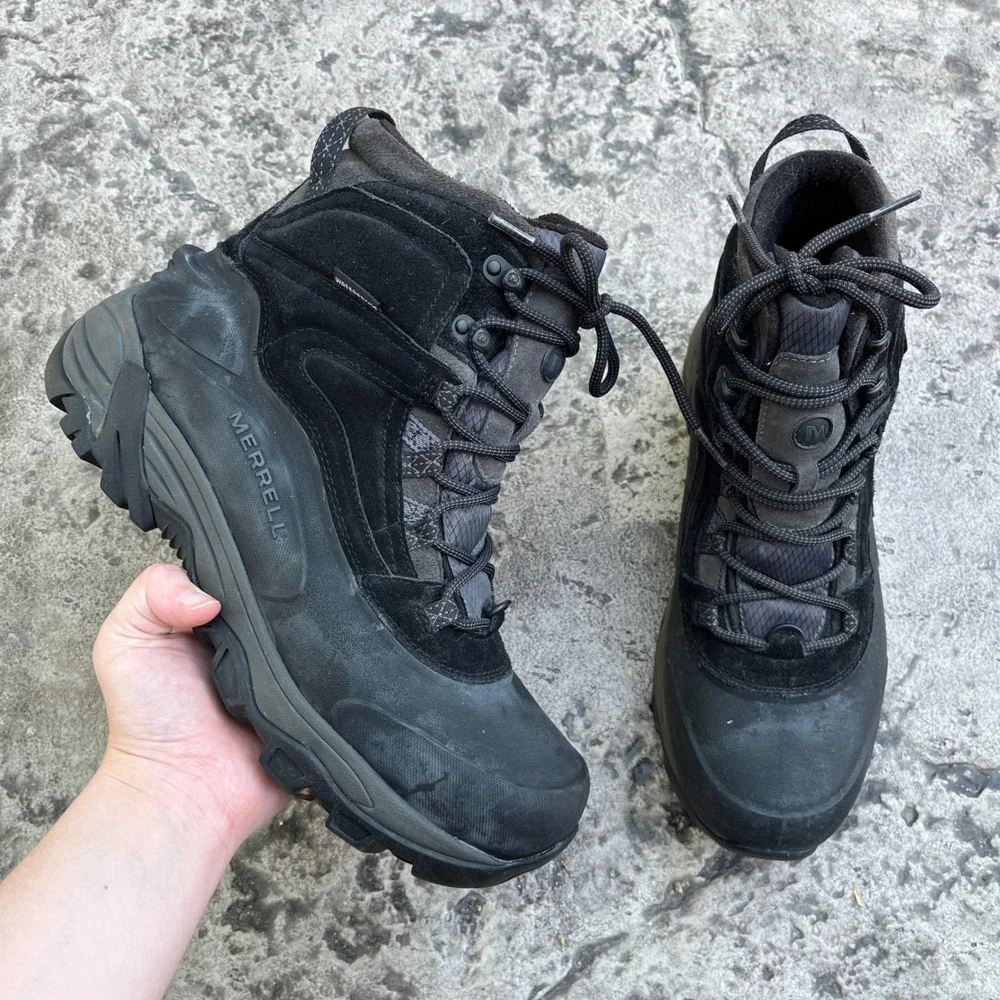 Merrell Mens Ice Jam Waterproof Black Suede Winter Hiking Boots J15031 Size 10.5